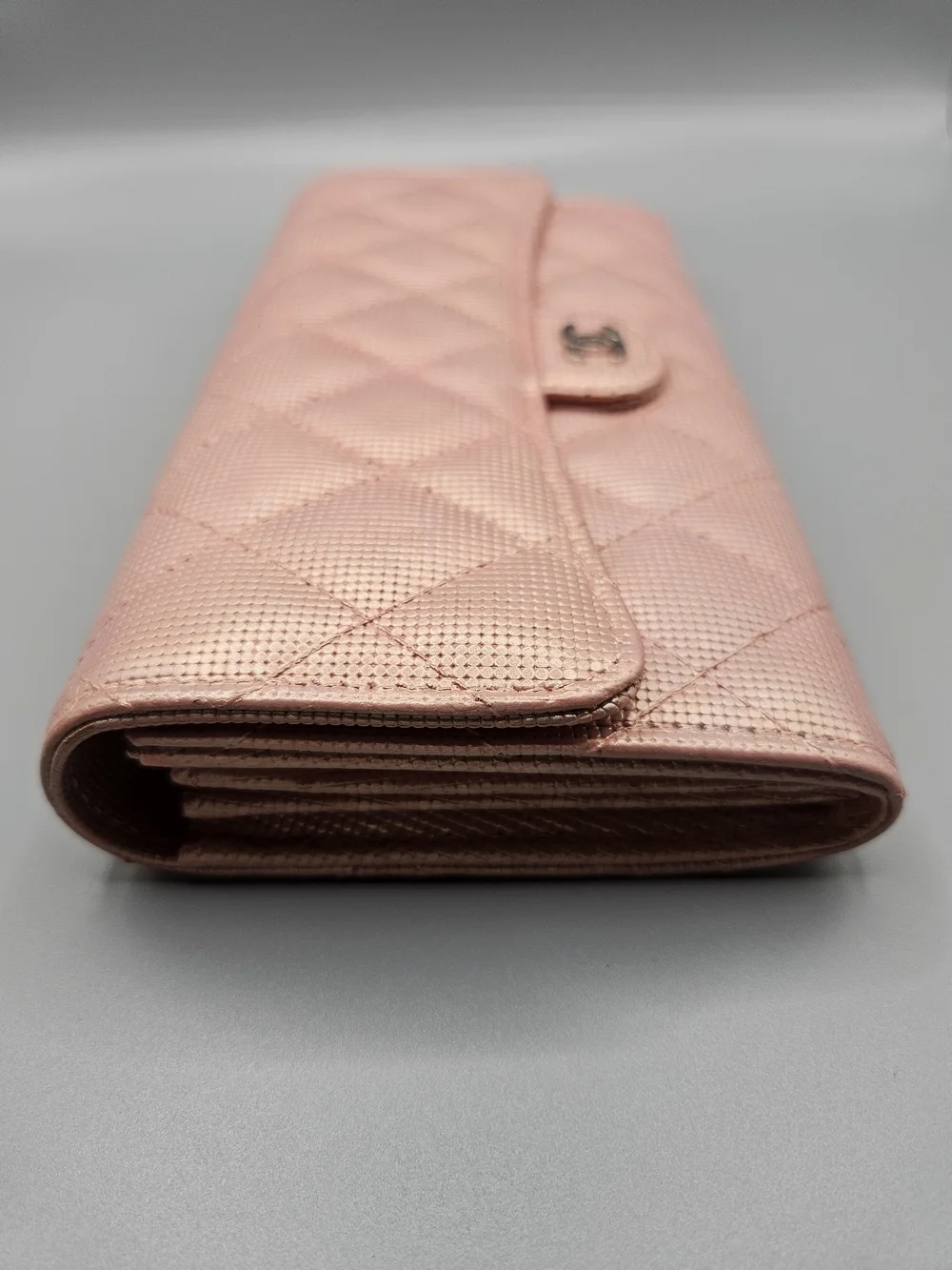 🩷CHANEL Authentic Metallic Calfskin Quilted Pixel Effect Large Flap Wallet🩷